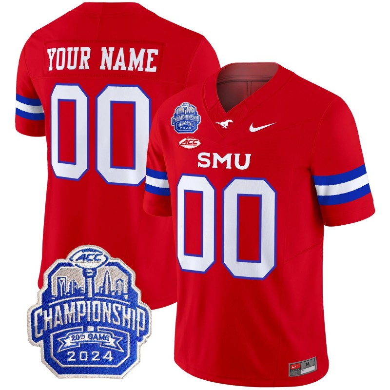 Custom SMU Mustangs 2024 ACC Championship Patch Nike Fuse Vapor Limited College Football Stitched Jersey Red