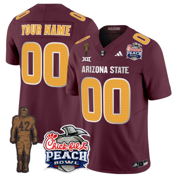 Custom Arizona State Sun Devils Pat Tillman V2 Stitched Name Number Peach Bowl Patch Vapor Limited College Football Jersey Maroon