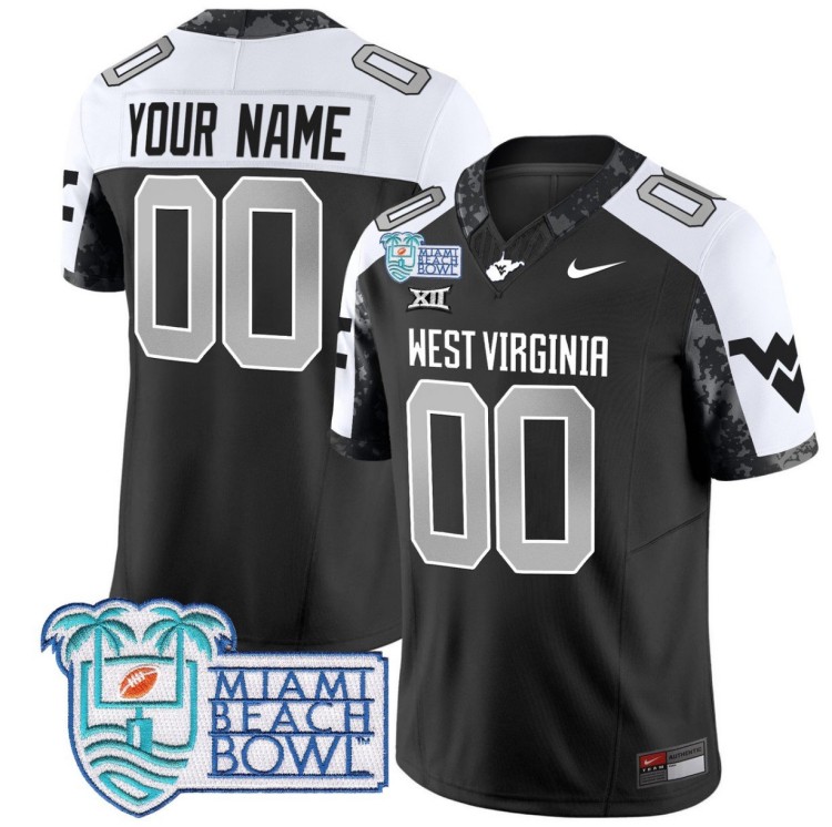 Custom West Virginia Mountaineers Jersey 2025 Miami Beach Bowl Patch FUSE Vapor Nike Limited Alternate