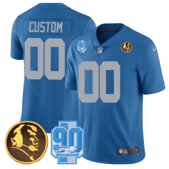 Men's Detroit Lions Customized Blue 2023 Vapor With John Madden and 90th Anniversary Patch Limited Stitched NFL Jersey