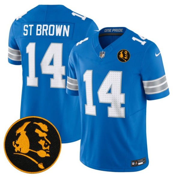 Men's Detroit Lions #14 Amon-Ra St. Brown Blue 2024 F.U.S.E. With John Madden Patch Vapor Limited Nike Stitched NFL Jersey