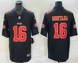 Men's San Francisco 49ers #16 Joe Montana Black Red Fashion Vapor Limited Stitched Jersey