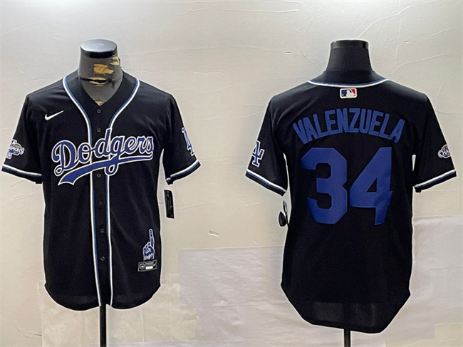 Men's Los Angeles Dodgers #34 Toro Valenzuela Black 2024 World Series Champions Limited Stitched Baseball Jersey