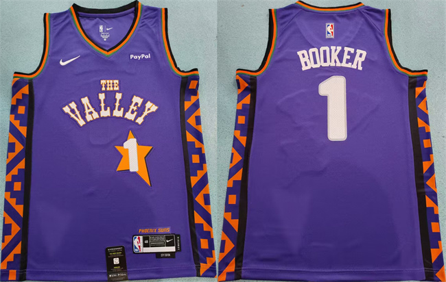 Men's Phoenix Suns #1 Devin Booker Purple 2024 City Edition Stitched Basketball Jersey