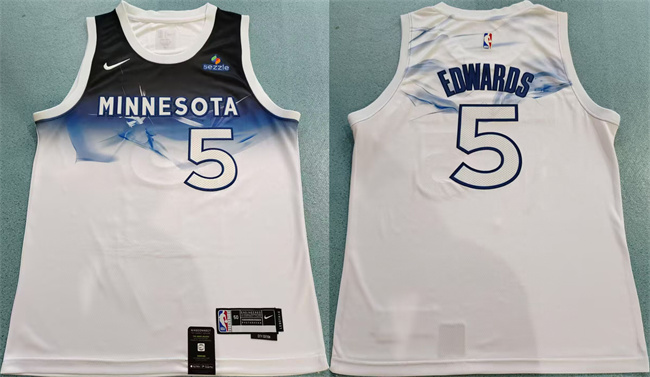 Men's Minnesota Timberwolves #5 Anthony Edwards White 2024 City Edition Stitched Jersey