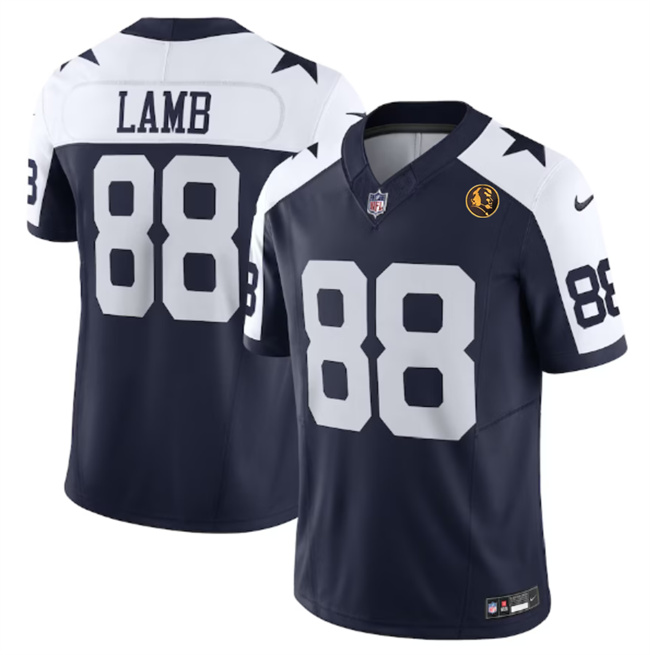 Men's Dallas Cowboys #88 CeeDee Lamb Navy 2023 F.U.S.E. With John Madden Patch Thanksgiving Vapor Limited Stitched Football Jersey