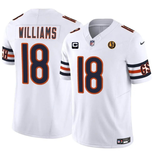 Men's Chicago Bears #18 Caleb Williams White 2024 F.U.S.E. With John Madden Patch And 1-star C Patch Vapor Stitched Football Jersey