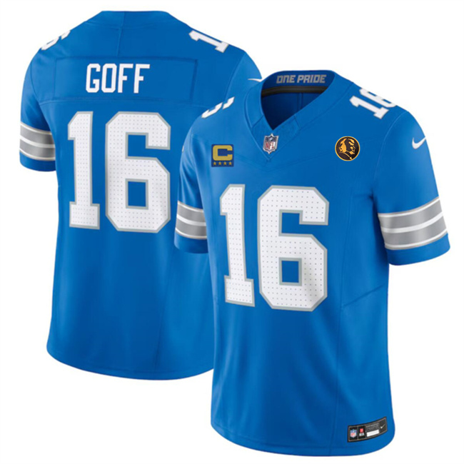 Men's Detroit Lions #16 Jared Goff Blue 2024 F.U.S.E. With John Madden Patch And 4-Star C Patch Vapor Limited Stitched Jersey