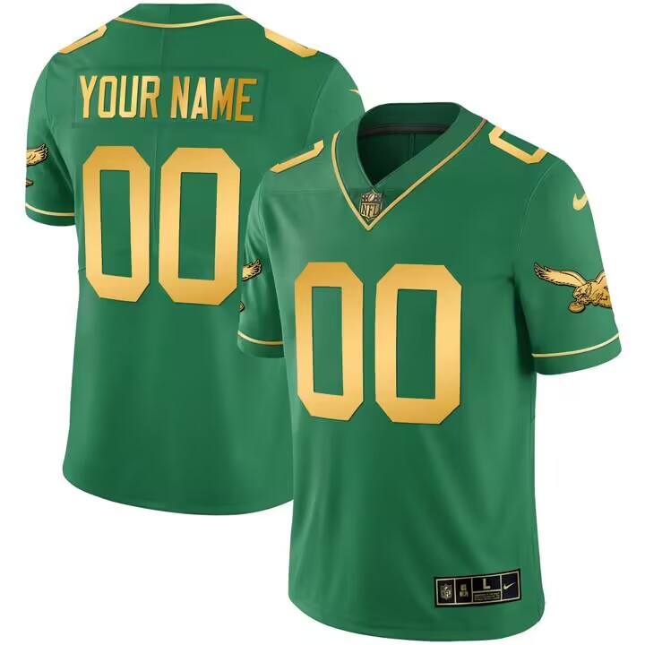 Customized Men's Nike Philadelphia Eagles Green Gold Vapor Untouchable Limited Jerseys