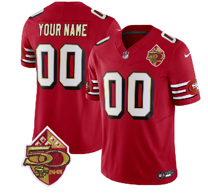 Men's Nike San Francisco 49ers Customized Red 2023 F.U.S.E. 50th Patch Vapor Limited Stitched Football Jersey