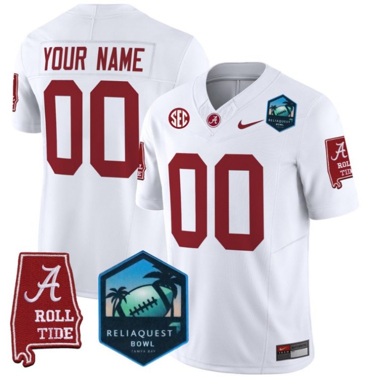 Custom Nike Alabama Crimson Tide Jersey 2025 ReliaQuest Bowl Patch F.U.S.E. Vapor Limited Stitched College Football White