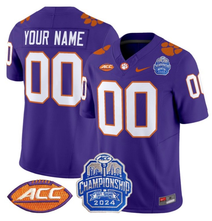 Custom Nike Clemson Tigers Jersey 2024 ACC Championship Patch F.U.S.E. Vapor Limited Stitched College Football Purple