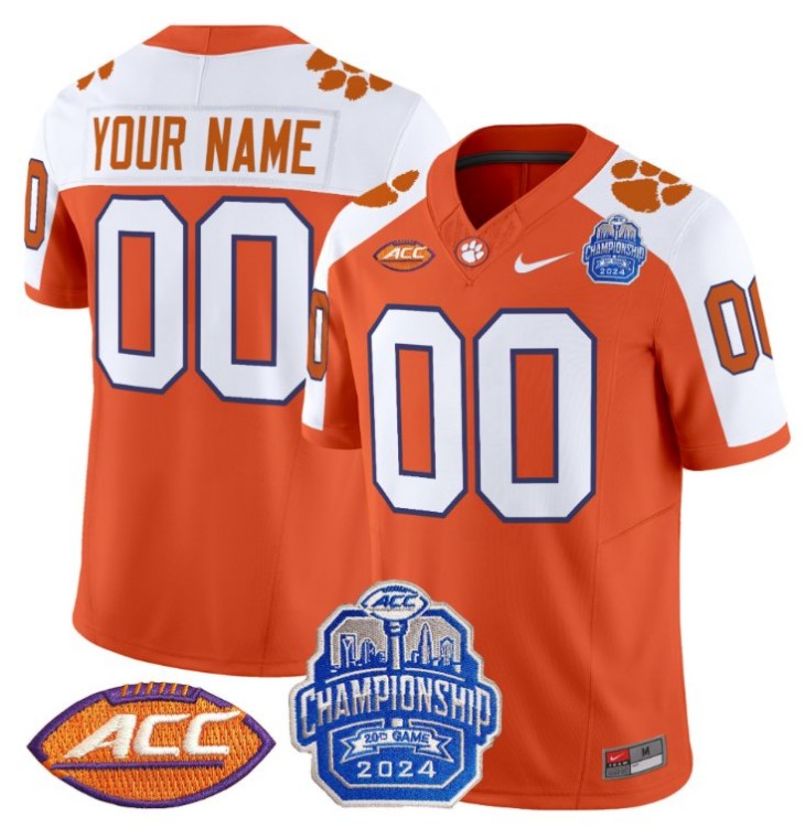 Custom Nike Clemson Tigers Jersey 2024 ACC Championship Patch F.U.S.E. Vapor Limited Stitched College Football Orange Alternate