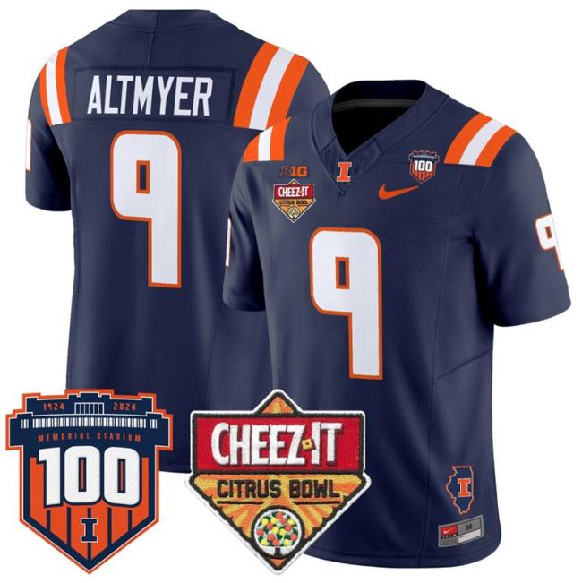 Men's Nike Luke Altmyer Jersey #9 Illinois Fighting 2025 Cheez-It Citrus Bowl Patch F.U.S.E. Vapor Limited Stitched College Football Navy