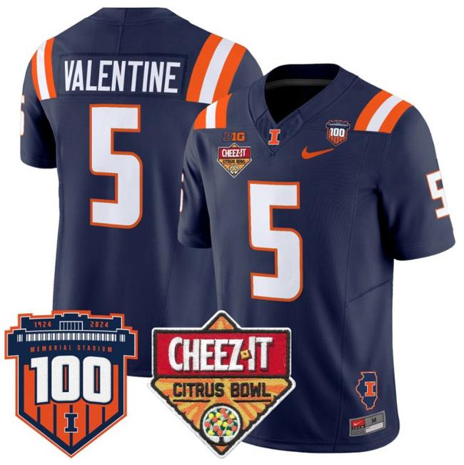 Men's Nike Ca'Lil Valentine Jersey #5 Illinois Fighting 2025 Cheez-It Citrus Bowl Patch F.U.S.E. Vapor Limited Stitched College Football Navy