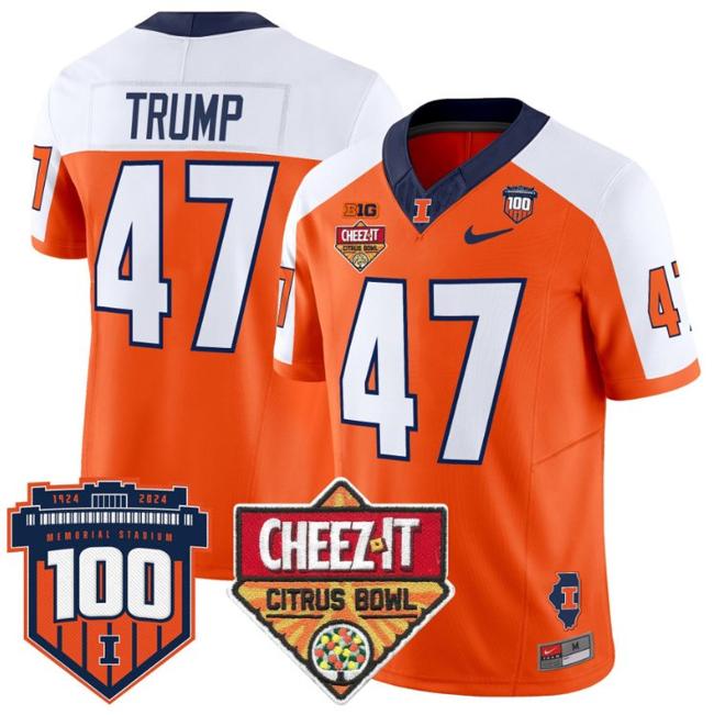 Men's Nike Donald Trump Jersey #47 Illinois Fighting 2025 Cheez-It Citrus Bowl Patch F.U.S.E. Vapor Limited Stitched College Football Orange Alternate