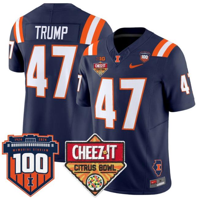 Men's Nike Donald Trump Jersey #47 Illinois Fighting 2025 Cheez-It Citrus Bowl Patch F.U.S.E. Vapor Limited Stitched College Football Navy