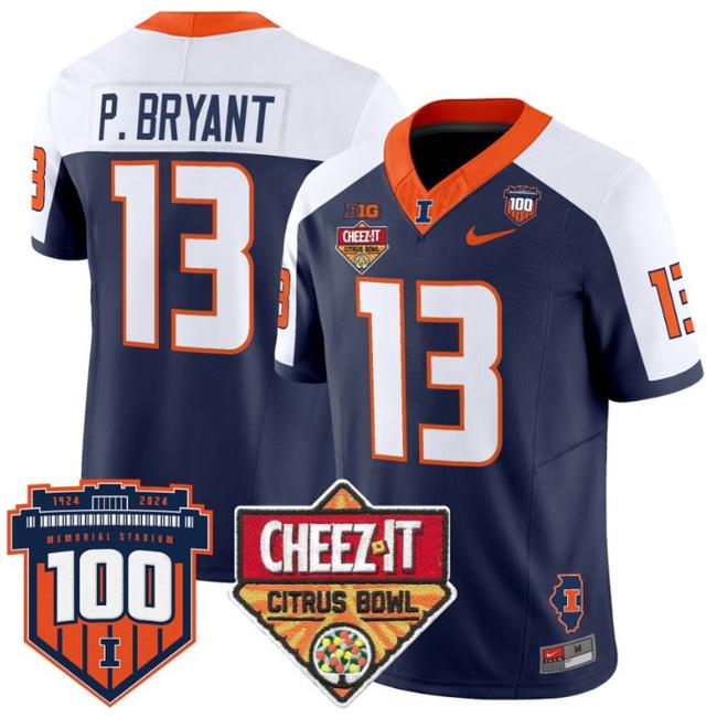 Men's Nike Pat Bryant Jersey #13 Illinois Fighting 2025 Cheez-It Citrus Bowl Patch F.U.S.E. Vapor Limited Stitched College Football Navy Alternate