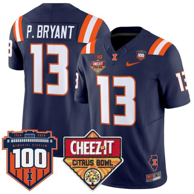 Men's Nike Pat Bryant Jersey #13 Illinois Fighting 2025 Cheez-It Citrus Bowl Patch F.U.S.E. Vapor Limited Stitched College Football Navy