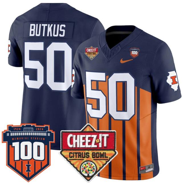 Men's Nike Dick Butkus Jersey #50 Illinois Fighting 2025 Cheez-It Citrus Bowl Patch F.U.S.E. Vapor Limited Stitched College Football Throwback