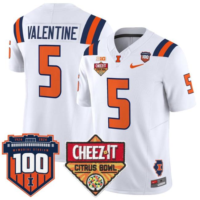 Men's Nike Ca'Lil Valentine Jersey #5 Illinois Fighting 2025 Cheez-It Citrus Bowl Patch F.U.S.E. Vapor Limited Stitched College Football White