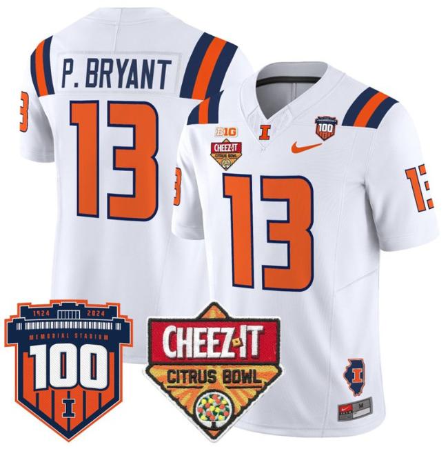 Men's Nike Pat Bryant Jersey #13 Illinois Fighting 2025 Cheez-It Citrus Bowl Patch F.U.S.E. Vapor Limited Stitched College Football White