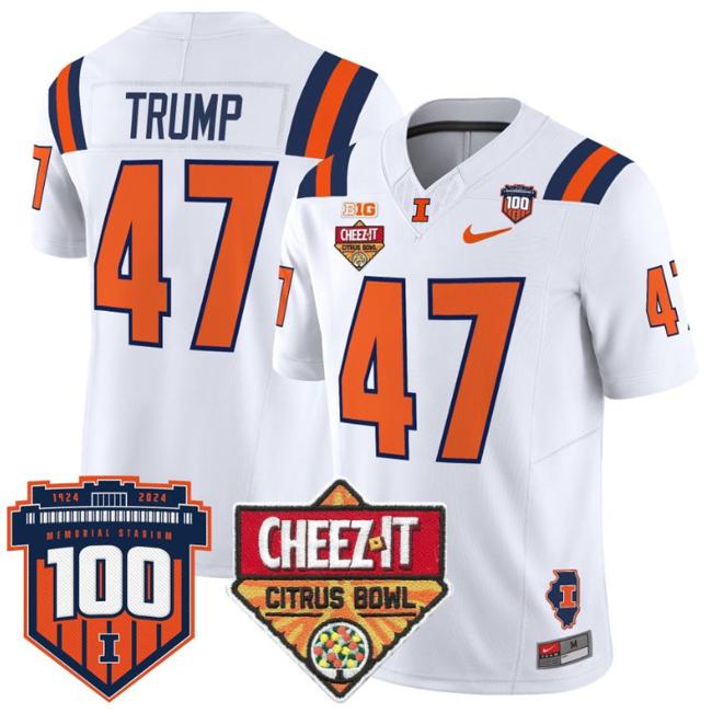 Men's Nike Donald Trump Jersey #47 Illinois Fighting 2025 Cheez-It Citrus Bowl Patch F.U.S.E. Vapor Limited Stitched College Football White