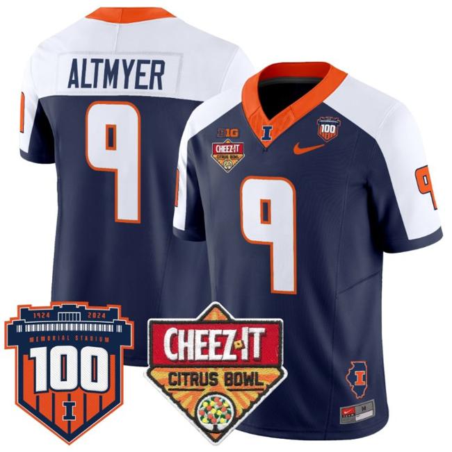 Men's Nike Luke Altmyer Jersey #9 Illinois Fighting 2025 Cheez-It Citrus Bowl Patch F.U.S.E. Vapor Limited Stitched College Football Navy Alternate