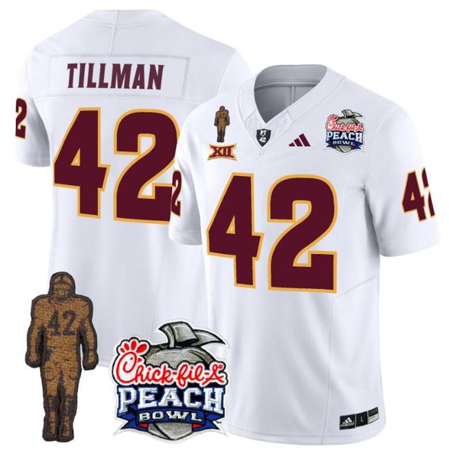 Men's Adidas Pat Tillman Jersey #42 Arizona State Sun Devils Peach Bowl Patch Football White