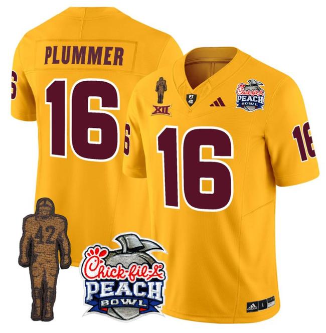 Men's Adidas Jake Plummer Jersey #16 Arizona State Sun Devils Pat Tillman Peach Bowl Patch Gold