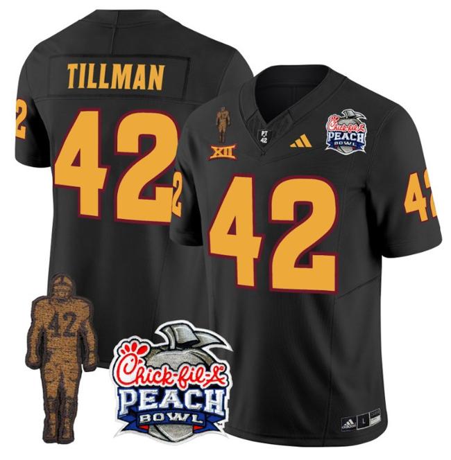 Men's Adidas Pat Tillman Jersey #42 Arizona State Sun Devils Peach Bowl Patch Football Black