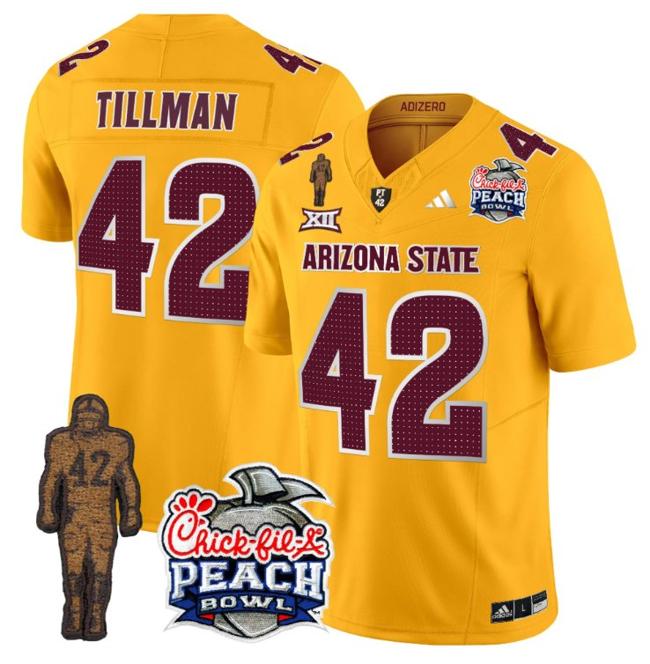 Men's Adidas Pat Tillman Jersey #42 Arizona State Sun Devils Peach Bowl Patch Football V2 Gold