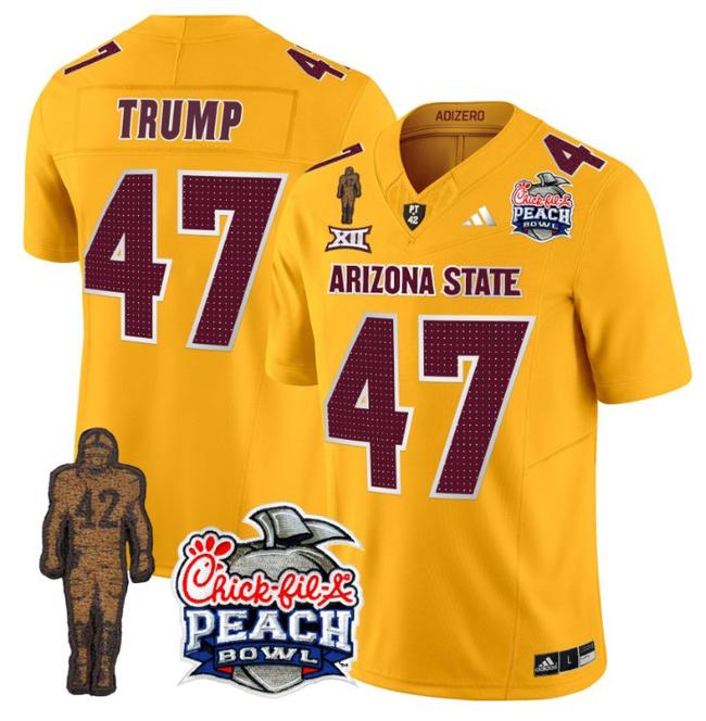 Men's Adidas Donald Trump Jersey #47 Arizona State Sun Devils Peach Bowl Patch Football V2 Gold