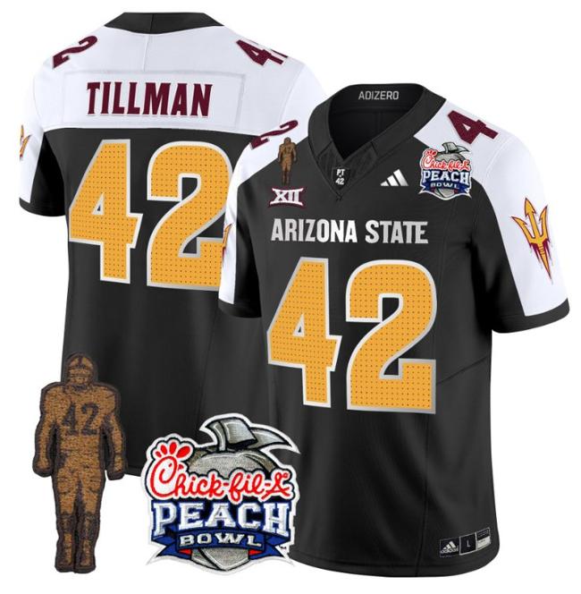 Men's Adidas Pat Tillman Jersey #42 Arizona State Sun Devils Peach Bowl Patch Football V2 Black Alternate