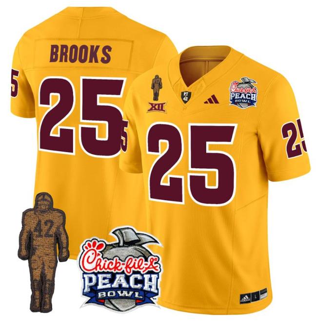 Men's Adidas DeCarlos Brooks Jersey #25 Arizona State Sun Devils Pat Tillman Peach Bowl Patch Gold