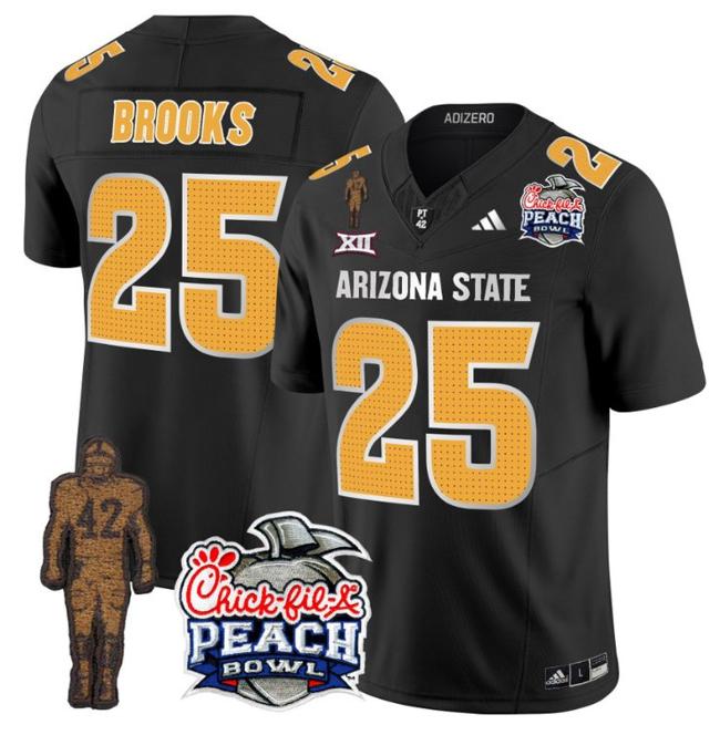 Men's Adidas DeCarlos Brooks Jersey #25 Arizona State Sun Devils Peach Bowl Patch Football V2 Black