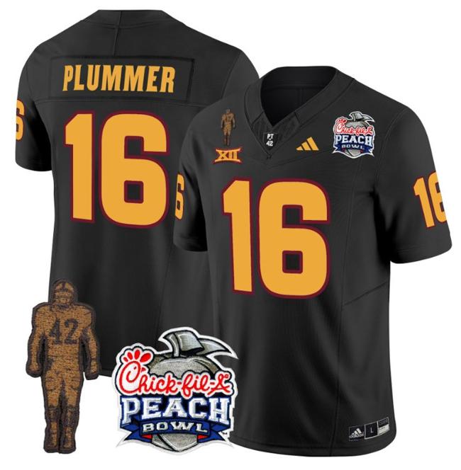 Men's Adidas Jake Plummer Jersey #16 Arizona State Sun Devils Pat Tillman Peach Bowl Patch Black