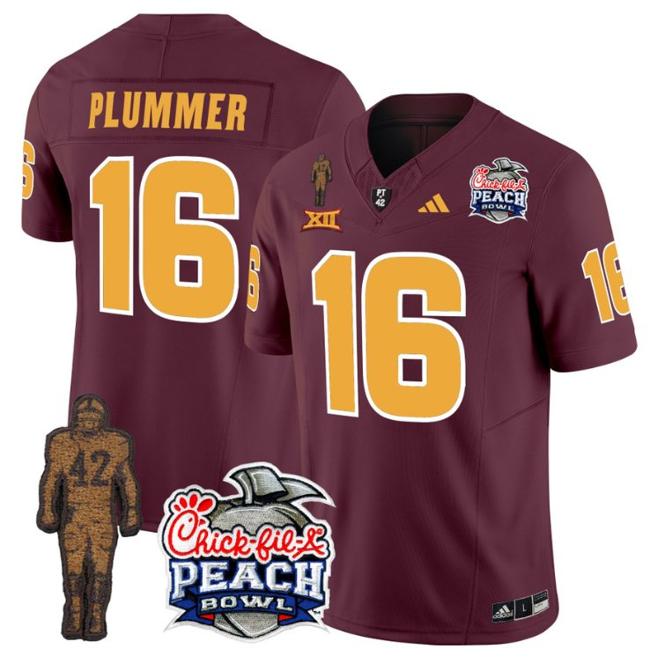 Men's Adidas Jake Plummer Jersey #16 Arizona State Sun Devils Pat Tillman Peach Bowl Patch Maroon