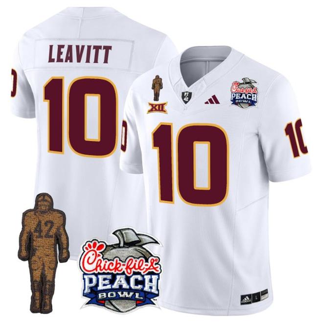 Men's Adidas Sam Leavitt Jersey #10 Arizona State Sun Devils Pat Tillman Peach Bowl Patch White