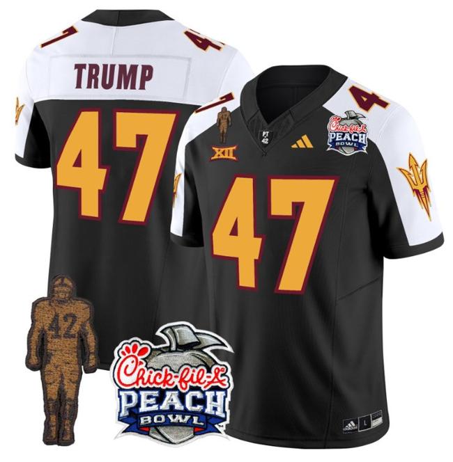 Men's Adidas Donald Trump Jersey #47 Arizona State Sun Devils Pat Tillman Peach Bowl Patch Black Alternate