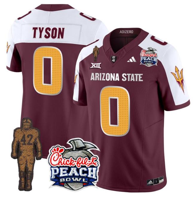 Men's Adidas Jordyn Tyson Jersey #0 Arizona State Sun Devils Peach Bowl Patch Football V2 Maroon Alternate