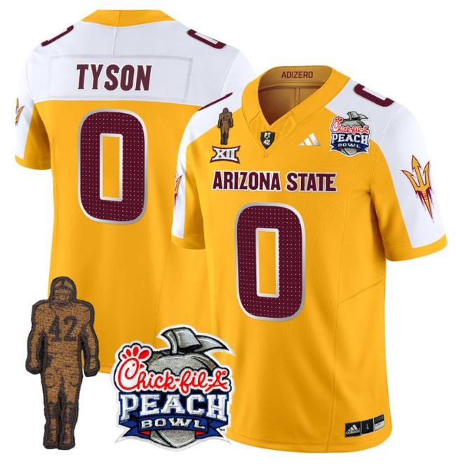 Men's Adidas Jordyn Tyson Jersey #0 Arizona State Sun Devils Peach Bowl Patch Football V2 Gold Alternate