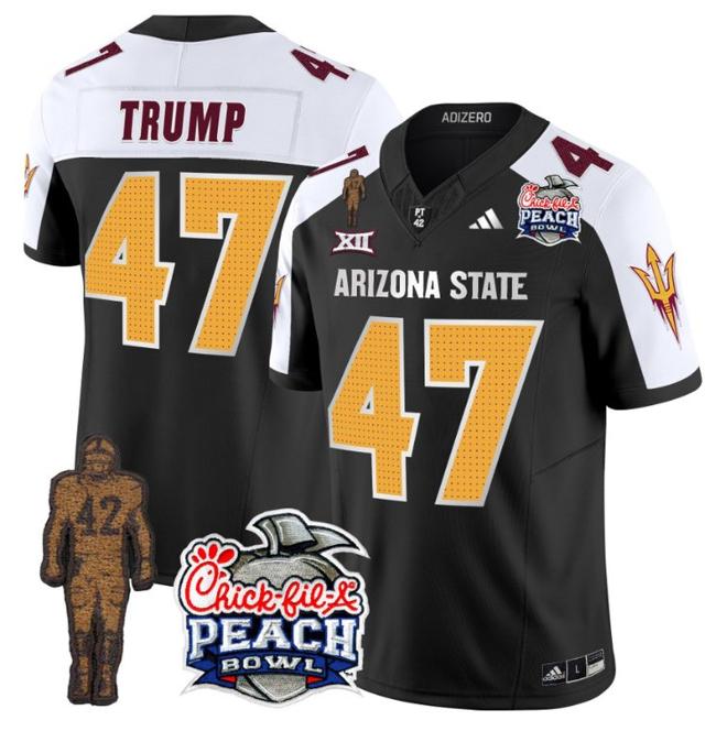 Men's Adidas Donald Trump Jersey #47 Arizona State Sun Devils Peach Bowl Patch Football V2 Black Alternate