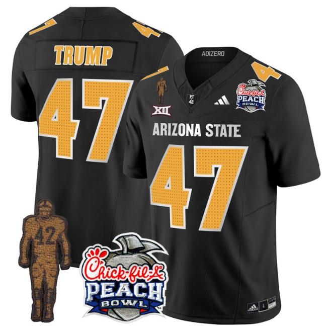 Men's Adidas Donald Trump Jersey #47 Arizona State Sun Devils Peach Bowl Patch Football V2 Black