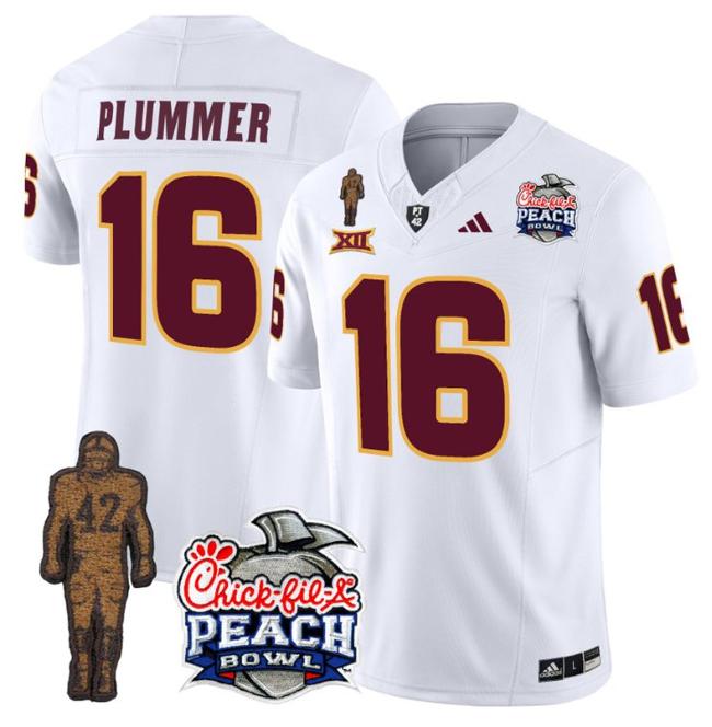 Men's Adidas Jake Plummer Jersey #16 Arizona State Sun Devils Pat Tillman Peach Bowl Patch White