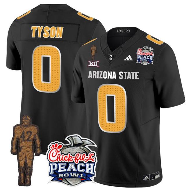 Men's Adidas Jordyn Tyson Jersey #0 Arizona State Sun Devils Peach Bowl Patch Football V2 Black