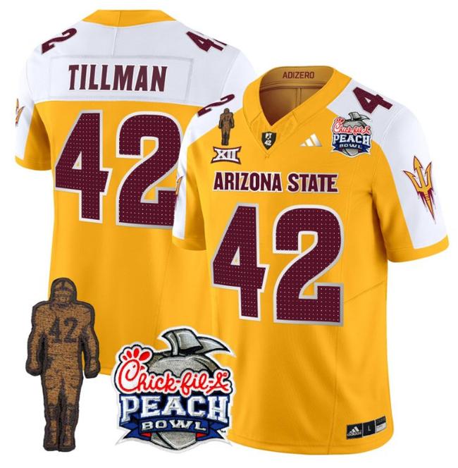 Men's Adidas Pat Tillman Jersey #42 Arizona State Sun Devils Peach Bowl Patch Football V2 Gold Alternate