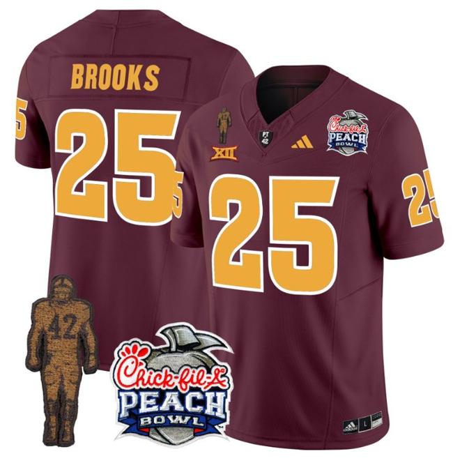 Men's Adidas DeCarlos Brooks Jersey #25 Arizona State Sun Devils Pat Tillman Peach Bowl Patch Maroon