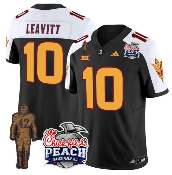 Men's Adidas Sam Leavitt Jersey #10 Arizona State Sun Devils Pat Tillman Peach Bowl Patch Black Alternate