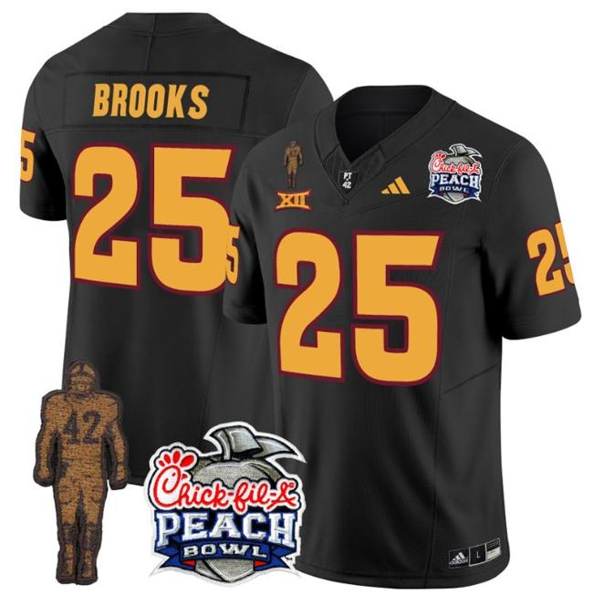 Men's Adidas DeCarlos Brooks Jersey #25 Arizona State Sun Devils Pat Tillman Peach Bowl Patch Black